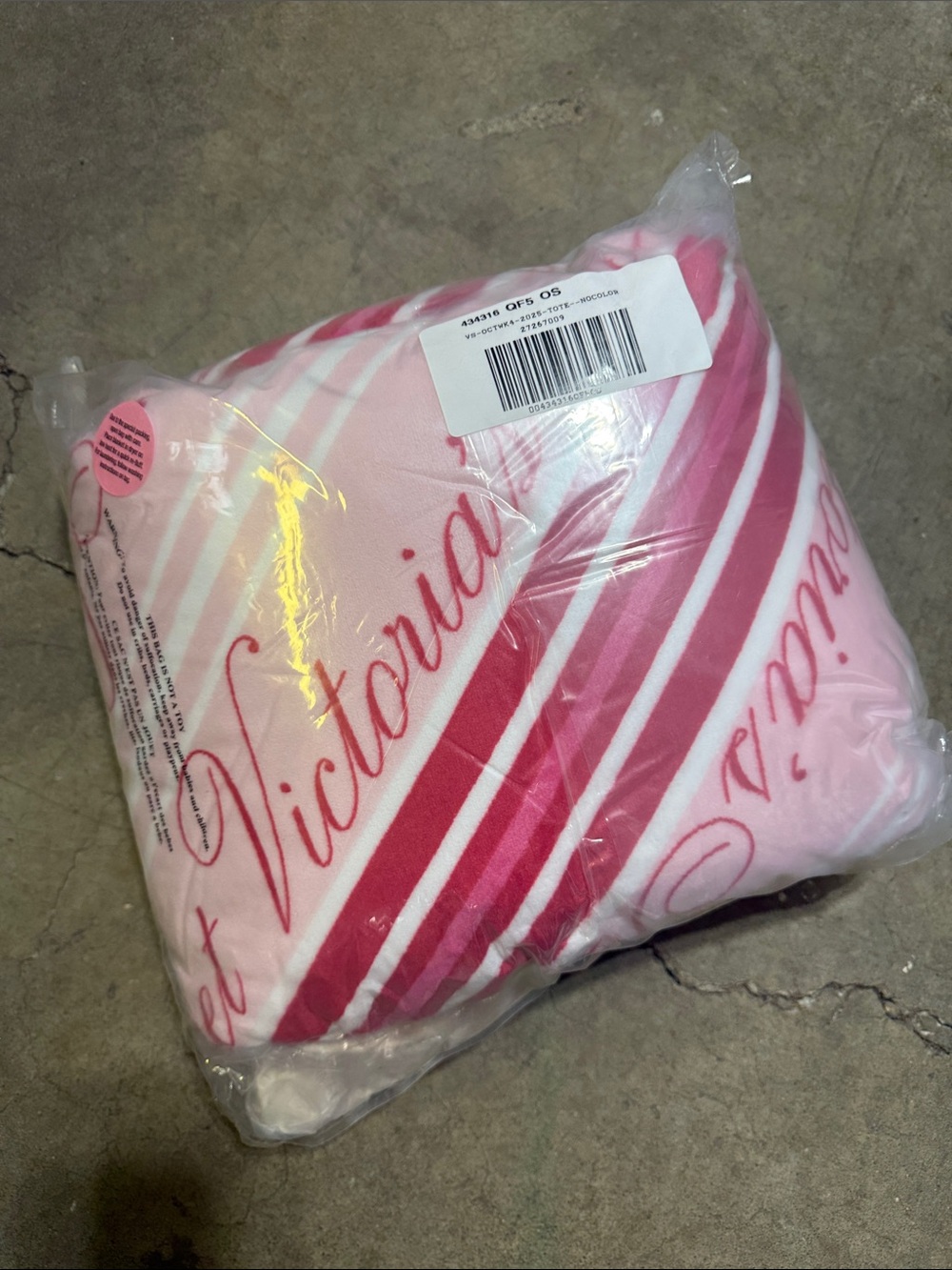 Victoria's Secret Pink and White Striped Plush Throw Blanket AND Tote Bag